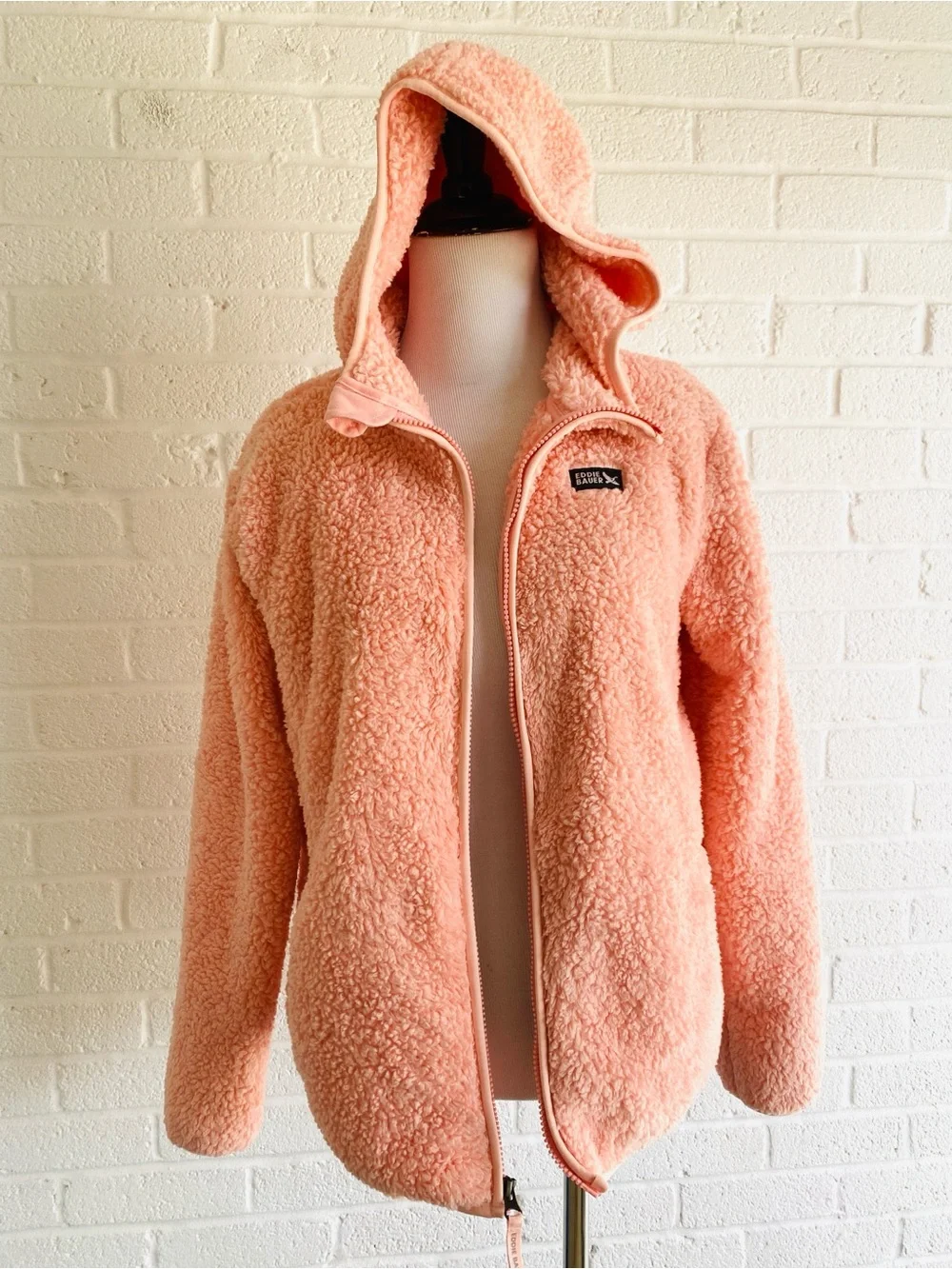 Eddie Bauer Youth Kid's High Pile Plush Sherpa Cozy Hooded  Jacket Pink Large